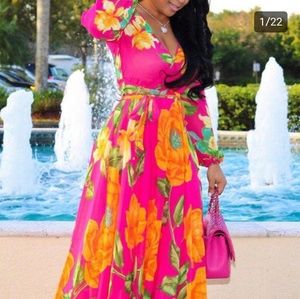 Hot pink tropical print dress